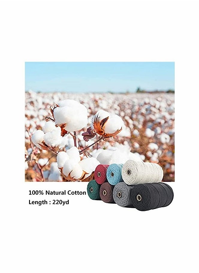 Macrame Cord, Cotton Rope 3mm x 220 yd (About 200m) 4 Strand Twisted 100% Natural Cotton Soft Unstained Rope