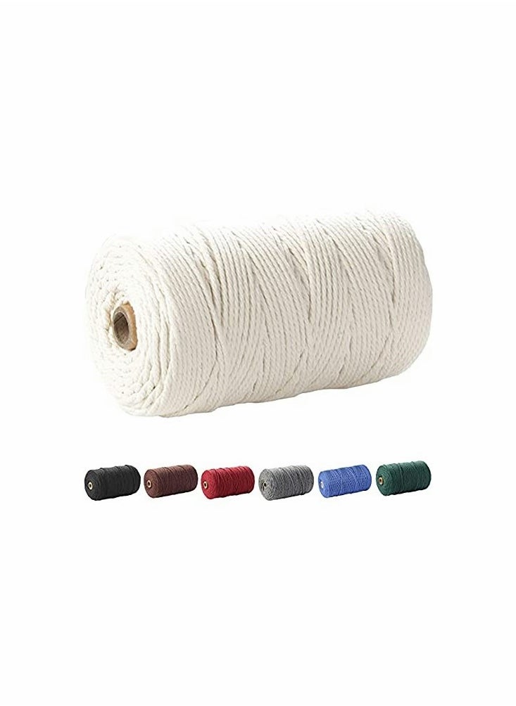 Macrame Cord, Cotton Rope 3mm x 220 yd (About 200m) 4 Strand Twisted 100% Natural Cotton Soft Unstained Rope