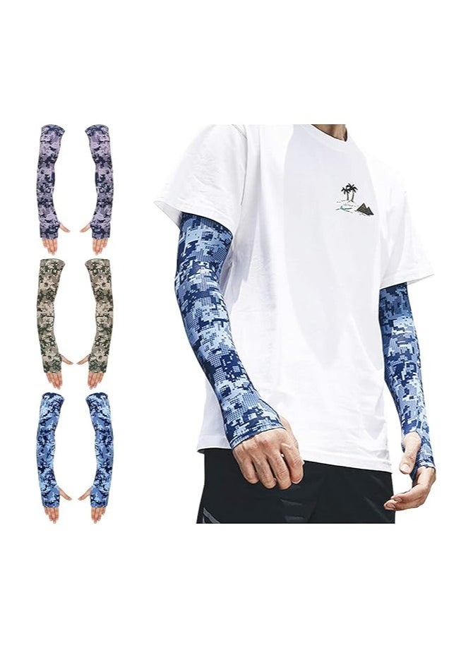 UV Protective Cooling Arm Sleeves for Men and Women, UPF 50 Compression Long Arm Sleeves for Cycling, Running, Football, Driving, Fishing, Golf, Hiking (3 Pairs)