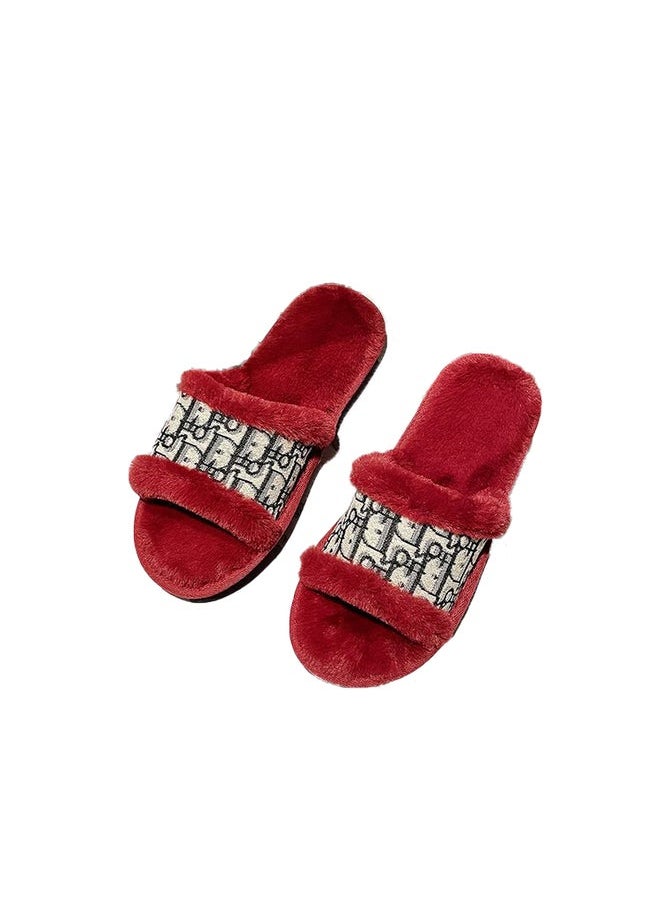 Printed Non Slip Bedroom Slippers Red