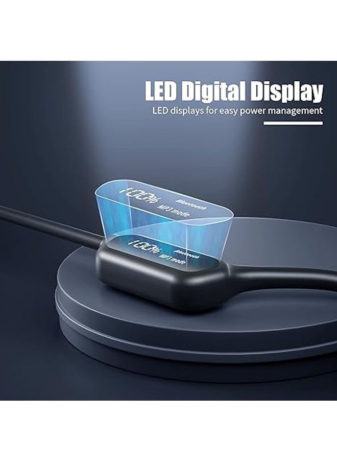 LED Display Bone Conduction Headphones Bluetooth 5.3 Open Earphones Wireless Sport with Built-in Microphone IPX8 Waterproof Swimming Running