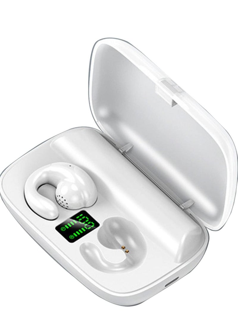 Wireless Earbuds with Earhooks Mini Bone Conduction Headphones Waterproof Bluetooth Earpiece Noise Canceling Headset Sports 5.0 Earphones for Cycling Driving, Gym, White