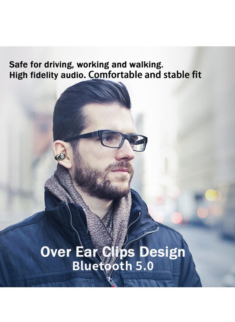 Wireless Earbuds with Earhooks Mini Bone Conduction Headphones Waterproof Bluetooth Earpiece Noise Canceling Headset Sports 5.0 Earphones for Cycling Driving, Gym, White