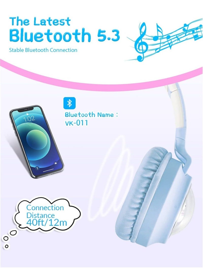 Bluetooth Headphones for Girls/Boys, HiFi Stereo Wireless Headphones with Built-in HD Microphone (Blue)