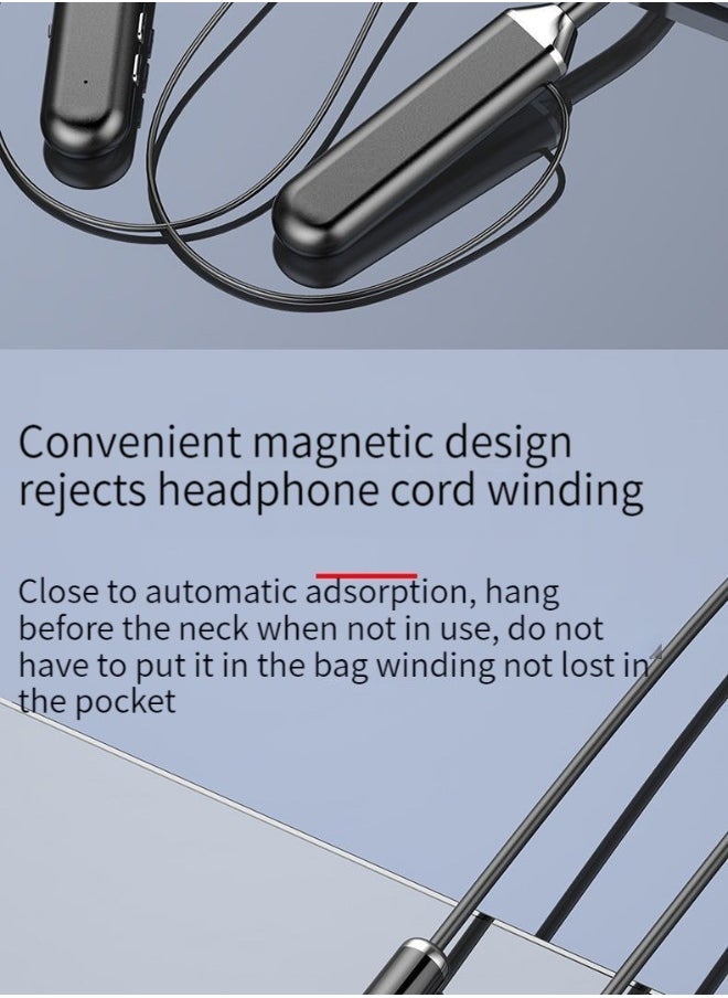 New Wireless Bluetooth Sports Headphones Digital Display Hanging Neck High-Capacity Ultra-Long Battery Life Bluetooth Headphones (Black)