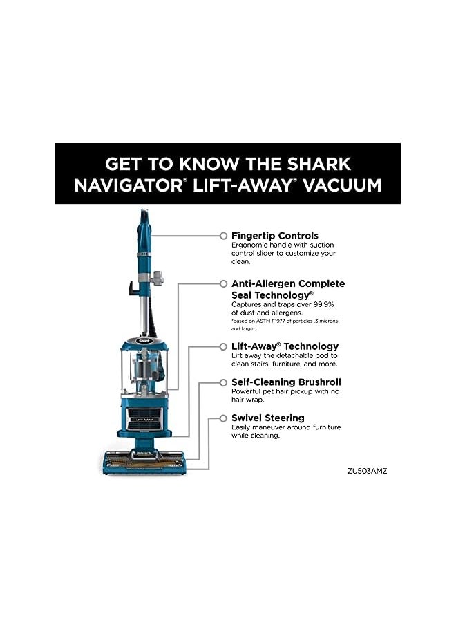 Upright Vacuum, Navigator Lift-Away with Self-Cleaning Brushroll, HEPA Filter, Swivel Steering, Upholstery Tool & Pet Crevice Tool, Perfect for Pets & Multi-Surface, Teal, ZU503AMZ