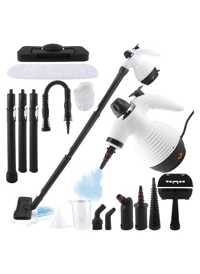 1050W Steam Mop with Detachable Handheld Cleaner - 350ml Multi-Purpose Steamer for Floors, Tiles, Windows, Couches, and Grout, Includes 16-Piece Accessory Kit