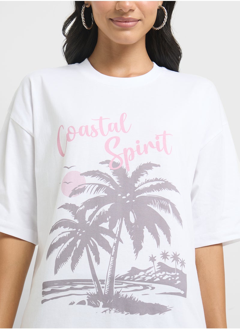 Oversize Beach Graphic T-Shirt