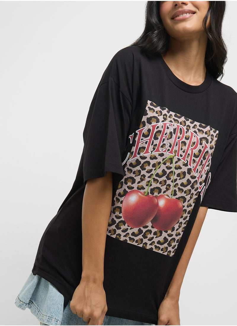Oversize Leopard Print Graphic T-Shirt