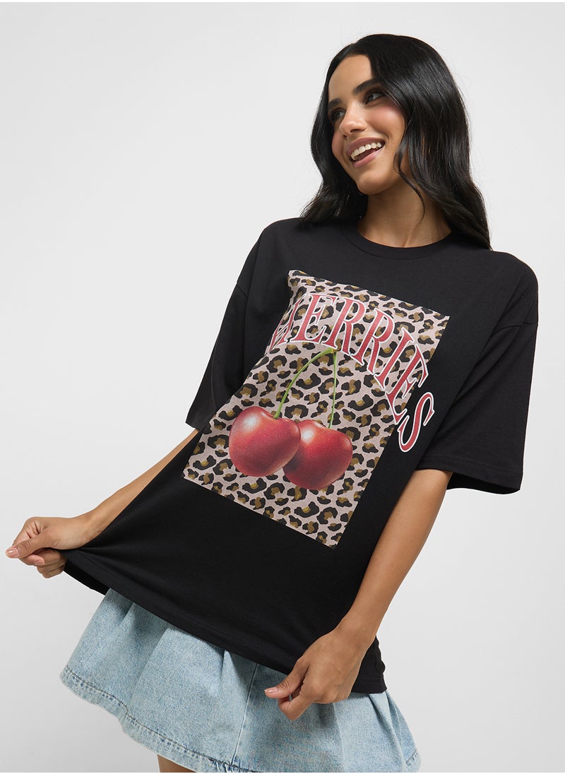 Oversize Leopard Print Graphic T-Shirt