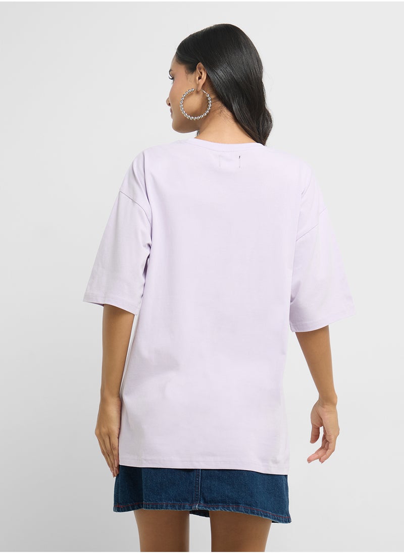 Oversize Cherry Detail Graphic T-Shirt