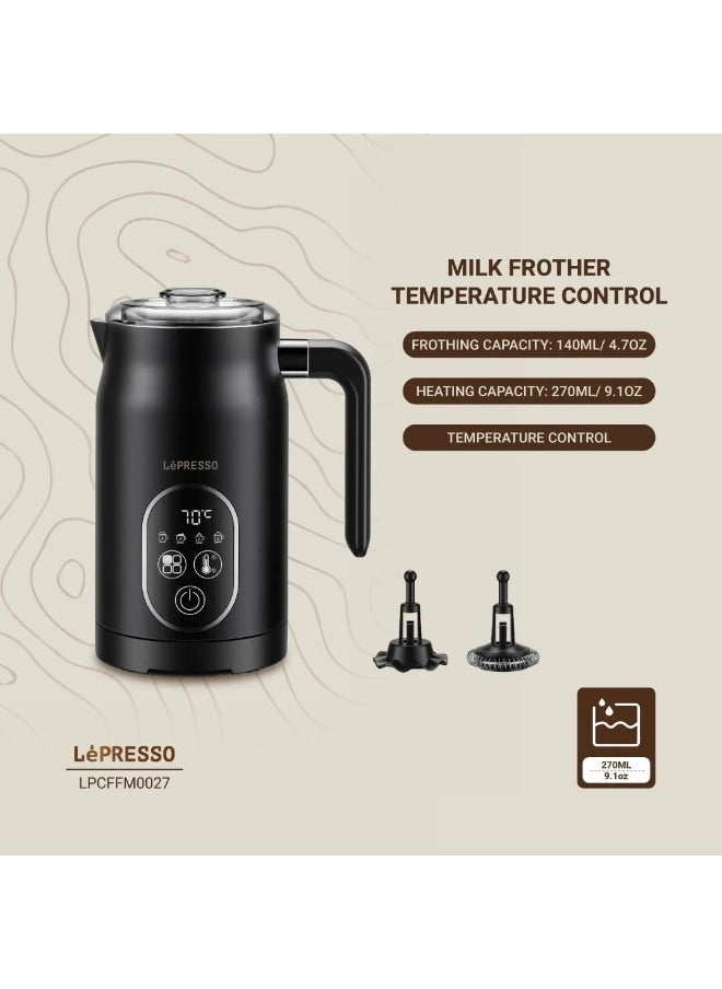 LePresso Four Froth Milk Frother, 270mL Heating Capacity, 140mL Frothing Capacity, Temperature Control, 500W, UK 3-Pin Plug - Black