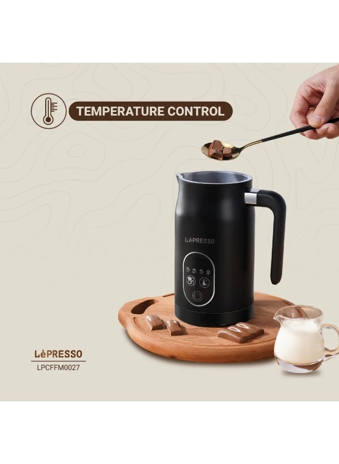 LePresso Four Froth Milk Frother, 270mL Heating Capacity, 140mL Frothing Capacity, Temperature Control, 500W, UK 3-Pin Plug - Black