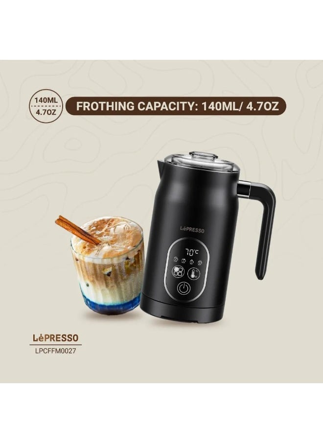 LePresso Four Froth Milk Frother, 270mL Heating Capacity, 140mL Frothing Capacity, Temperature Control, 500W, UK 3-Pin Plug - Black