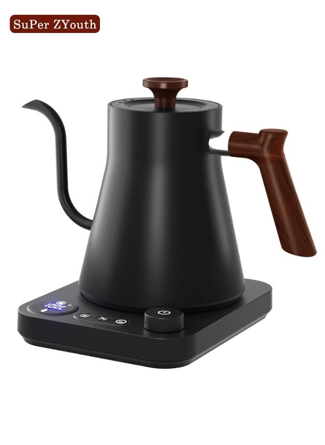 Smart Electric Coffee Maker 900ML, Coffee Pot 1200W Power Knob Smart Temperature Adjustment with Digital Display, Suitable for Coffee and Tea, Home, Office, Black