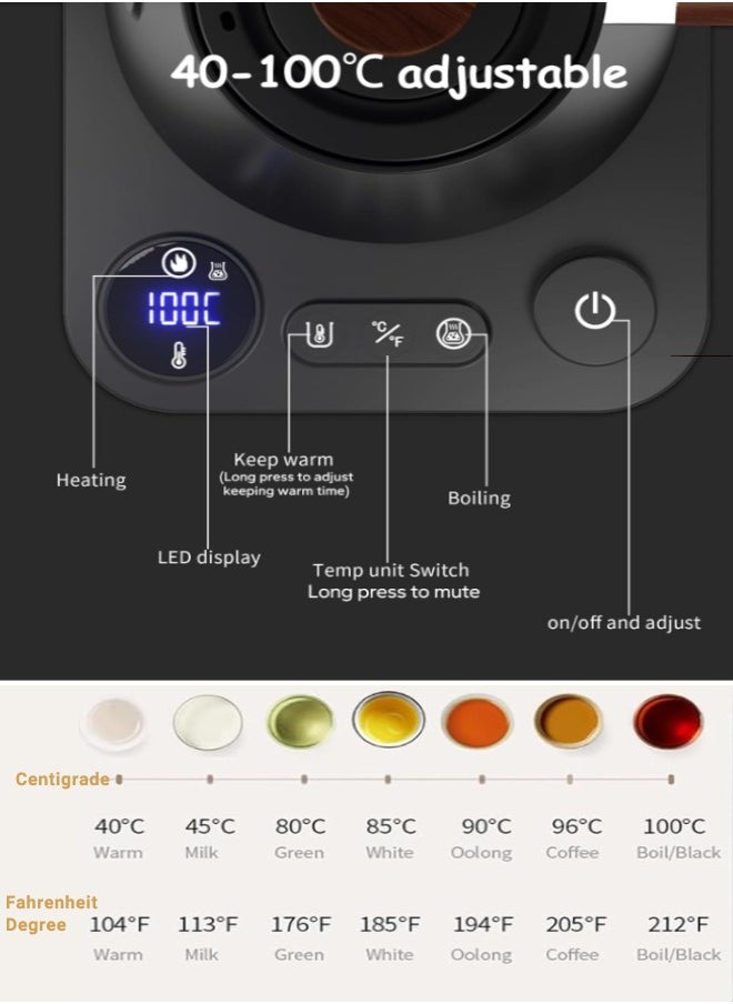 Smart Electric Coffee Maker 900ML, Coffee Pot 1200W Power Knob Smart Temperature Adjustment with Digital Display, Suitable for Coffee and Tea, Home, Office, Black