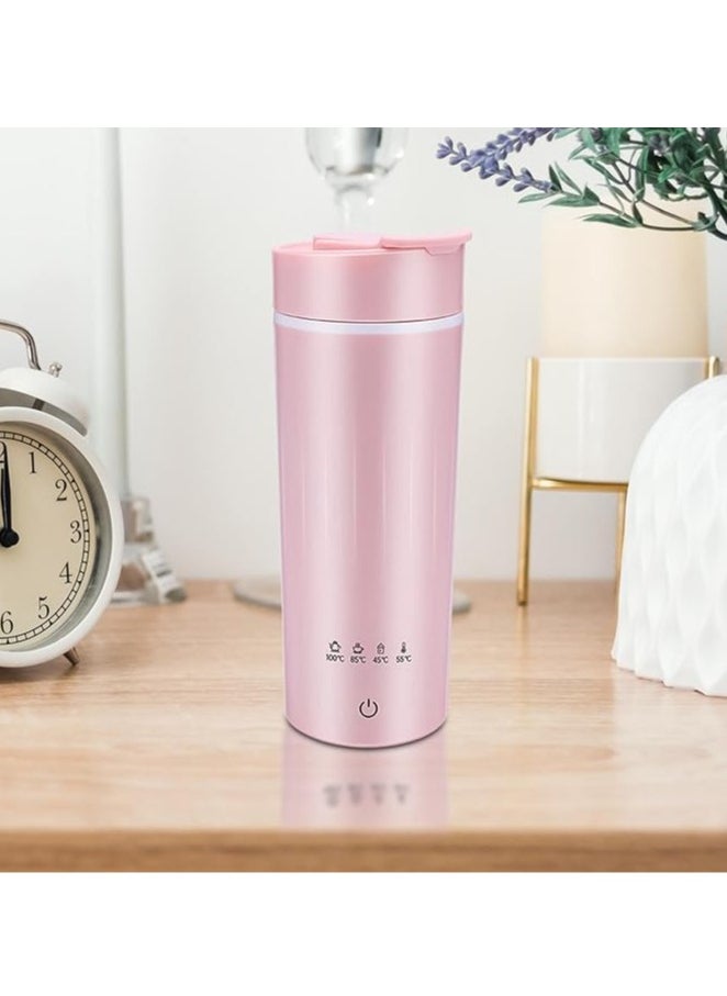 Portable electric teapot, electric heating water cup insulated integrated kettle, portable travel kettle, pink