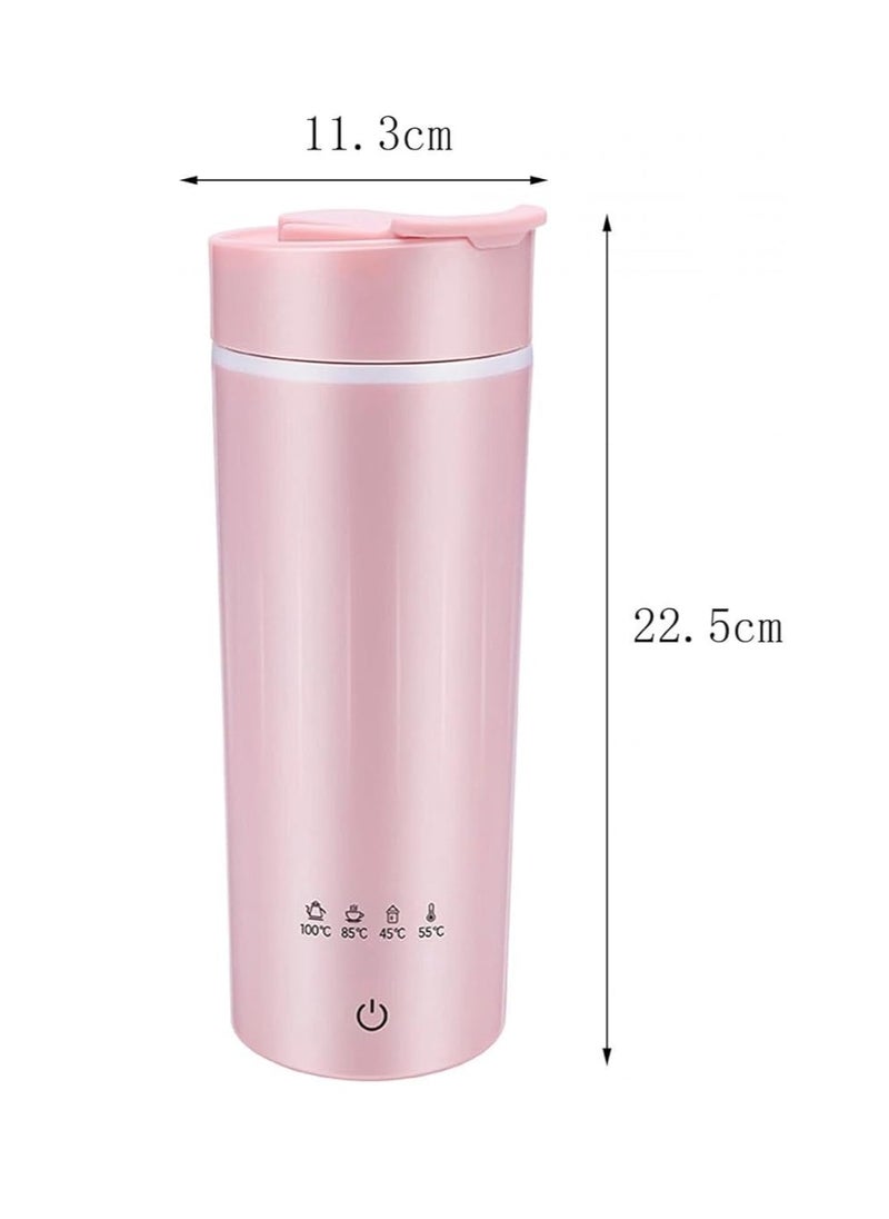 Portable electric teapot, electric heating water cup insulated integrated kettle, portable travel kettle, pink