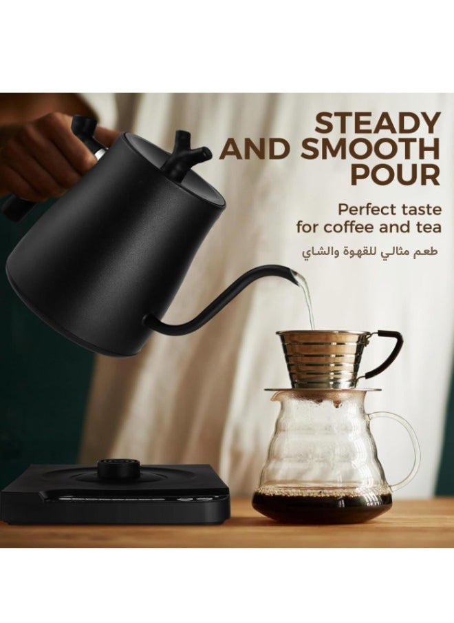 Electric Gooseneck Kettle 1L 1000W Water Kettle-with Temperature Indicate for Pour-over Coffee & Tea 304 Stainless Steel Coffee and Tea Pot Constant Temperature Coffee Kettle, Black