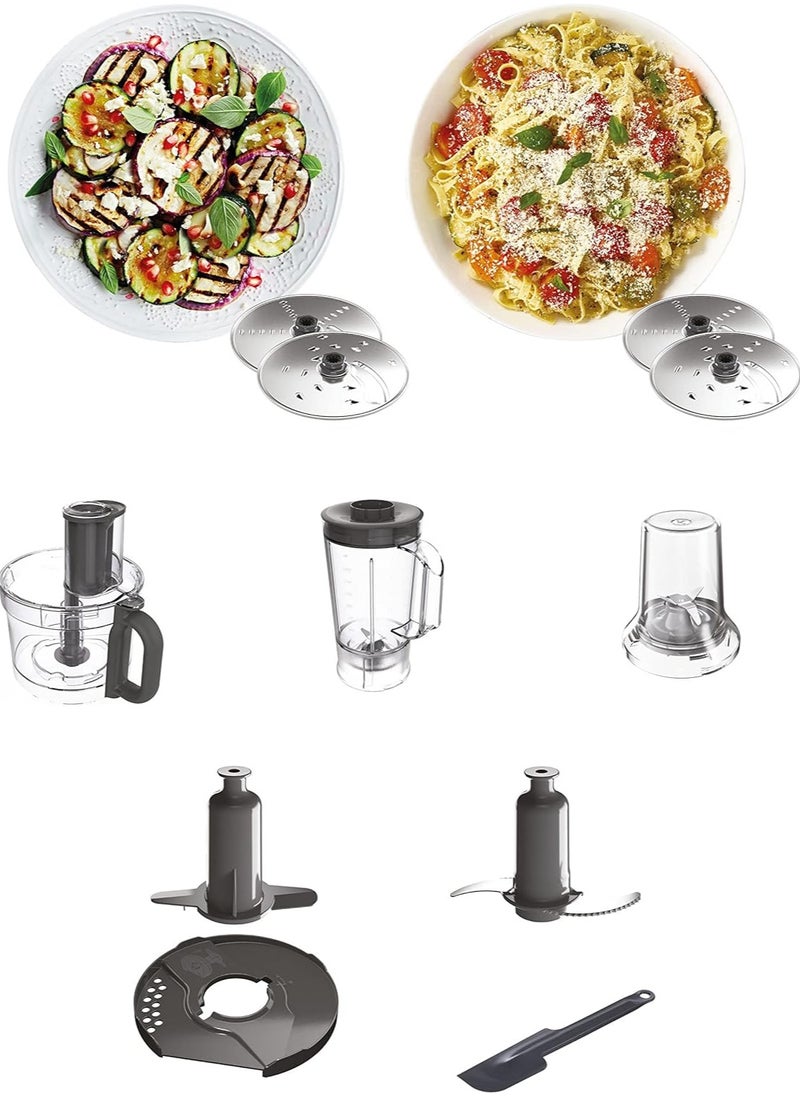 Food Processor 1000W Multi-Functional With 3L Bowl, 2 Stainless Steel Disks, Blender, Grinder Mill, Whisk, Dough Maker Fdp65.400Wh White