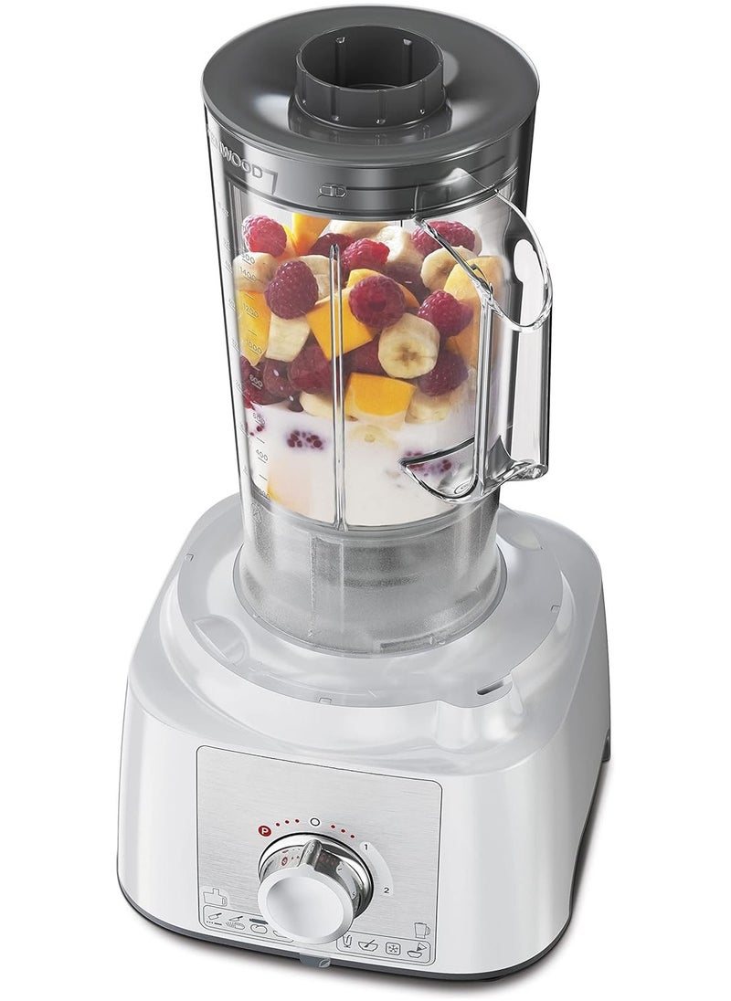 Food Processor 1000W Multi-Functional With 3L Bowl, 2 Stainless Steel Disks, Blender, Grinder Mill, Whisk, Dough Maker Fdp65.400Wh White