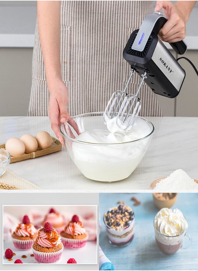 Hand Mixer, 800W Handheld Mixer, Electric Egg Beater, Electric Whisk,  5-Speed Plus Turbo Hand Blender Electric With 4 Stainless Steel Attachments(2 Beaters, 2 Dough Hooks), Silver/White