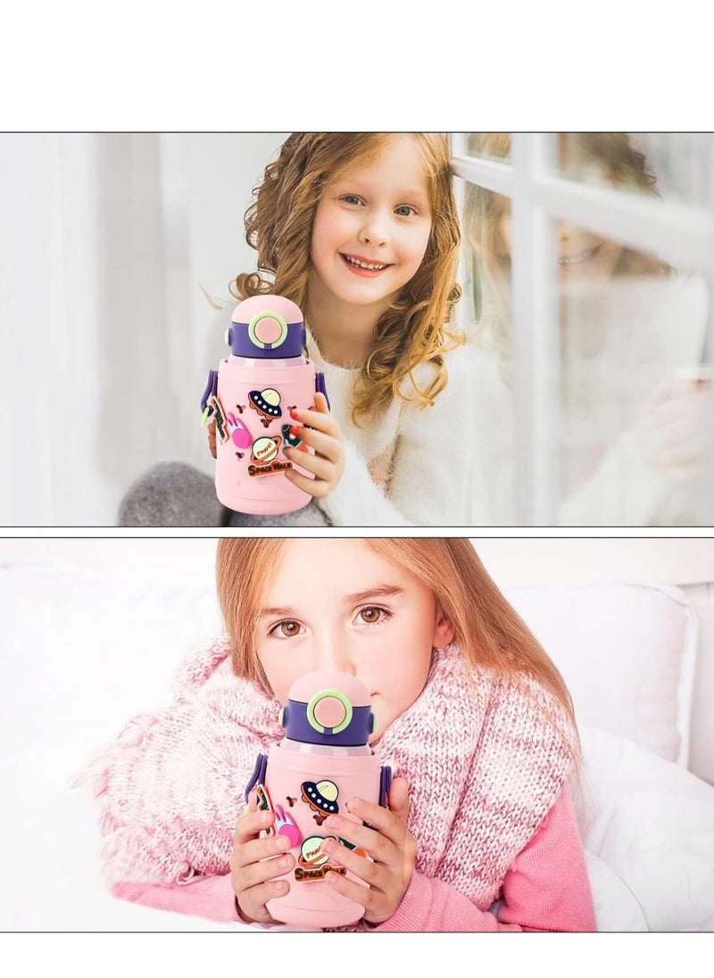 Stainless Steel Water Bottle with Straw Lid,500ml Vacuum Insulated Metal Water Bottle,Pink Space Reusable Double Walled Leak Proof Sports Water Bottle,Flask for Hot Cold Drinks,for Girls Boys Kids