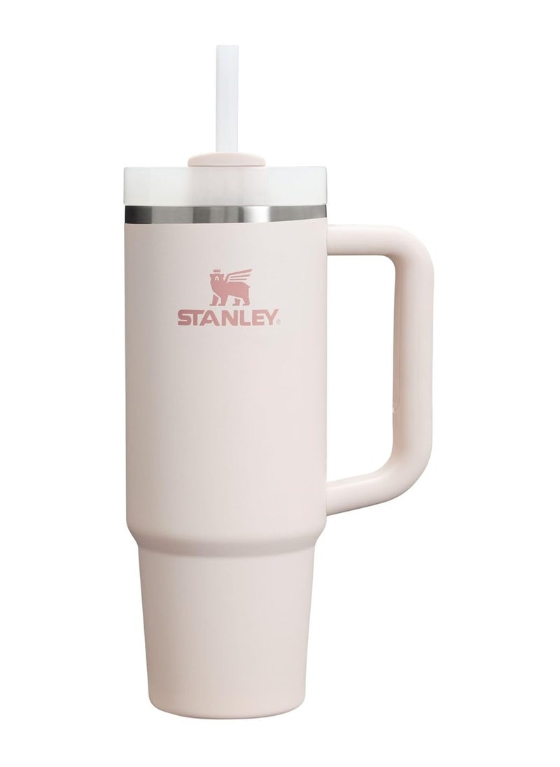 Stanley Tumbler With Handle 40 oz Travel Mug Straw Covers Cup with Lid Insulated Quencher Stainless Steel Water Iced Tea Coffee Gift ROSE