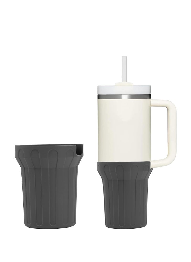 Silicone Boot for Stanley Cup 40oz,Beige Boot Sleeve Cover Fit with Stanley H2.0 and Quencher Adventure Tumbler Accessories, Noise Reduction & Impact Protection, Anti-Slip Texture (Grey, 40 oz)