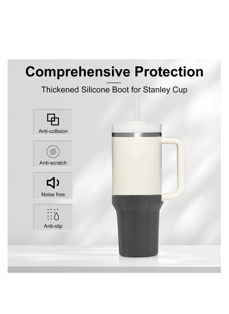 Silicone Boot for Stanley Cup 40oz,Beige Boot Sleeve Cover Fit with Stanley H2.0 and Quencher Adventure Tumbler Accessories, Noise Reduction & Impact Protection, Anti-Slip Texture (Grey, 40 oz)