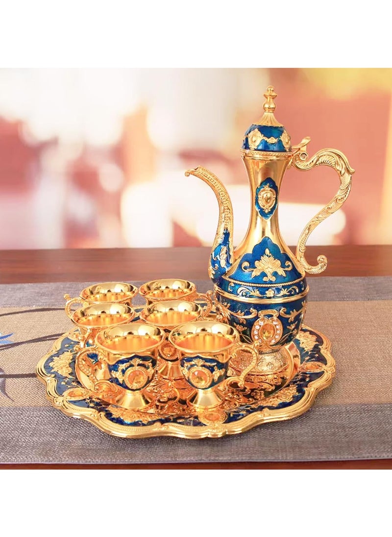 Tea Set, Vintage Coffee Pot Set with 6 Coffee Cups and Tea Tray for Family Wedding Favours Tea Party