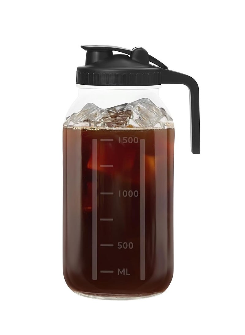 Glass jug with spout lid 2L - Large kettle waterproof kettle for water, juice, tea, milk, coffee - Wide mouth kettle with handle - Solid container
