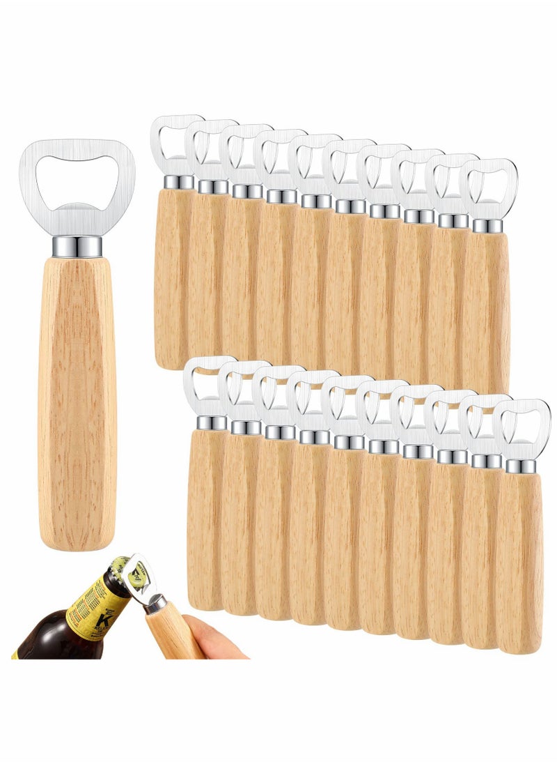 20-Piece Stainless Steel Bottle Opener Set with Wooden Handle - Engraved Bartender Gift for Weddings, Parties, Home, Kitchen, Bar, and Restaurant Use. Perfect for Beer, Cider, and Wine.