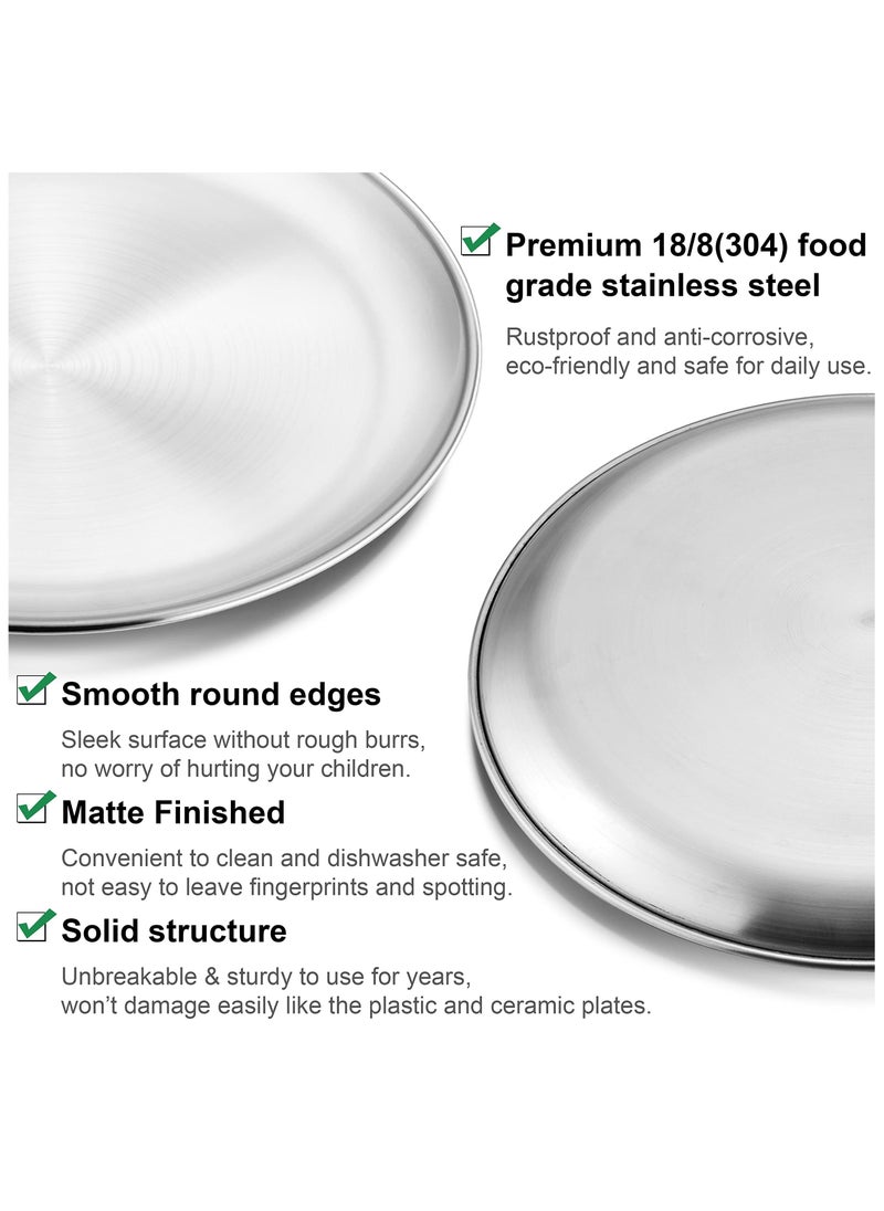 6 Piece Stainless Steel Plates, 9 (Approx. 22.9cm) Durability Dinner Plate, Metal 304 Round Dessert Feeding Serving Salad Pizza Tray for Picnic Camping, Reusable, Dishwasher Safe