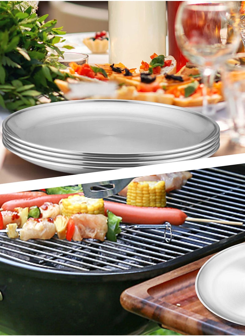 6 Piece Stainless Steel Plates, 9 (Approx. 22.9cm) Durability Dinner Plate, Metal 304 Round Dessert Feeding Serving Salad Pizza Tray for Picnic Camping, Reusable, Dishwasher Safe