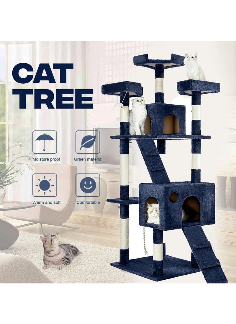 Cat Tree House 170cm Height Cat Climbing Condo with Sisal Scratching Post, Multi-Level, Hammock, Ladder, Cat Tower, and Resting Platforms for Indoor Cats Activity Station