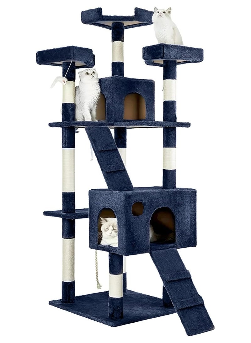 Cat Tree House 170cm Height Cat Climbing Condo with Sisal Scratching Post, Multi-Level, Hammock, Ladder, Cat Tower, and Resting Platforms for Indoor Cats Activity Station