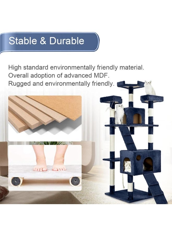 Cat Tree House 170cm Height Cat Climbing Condo with Sisal Scratching Post, Multi-Level, Hammock, Ladder, Cat Tower, and Resting Platforms for Indoor Cats Activity Station