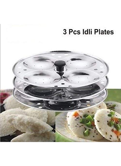 PANCA Stainless Steel Non Stick Idli Plates Idli Maker Idli Stand with Holes for Pressure Cooker 3 Plate
