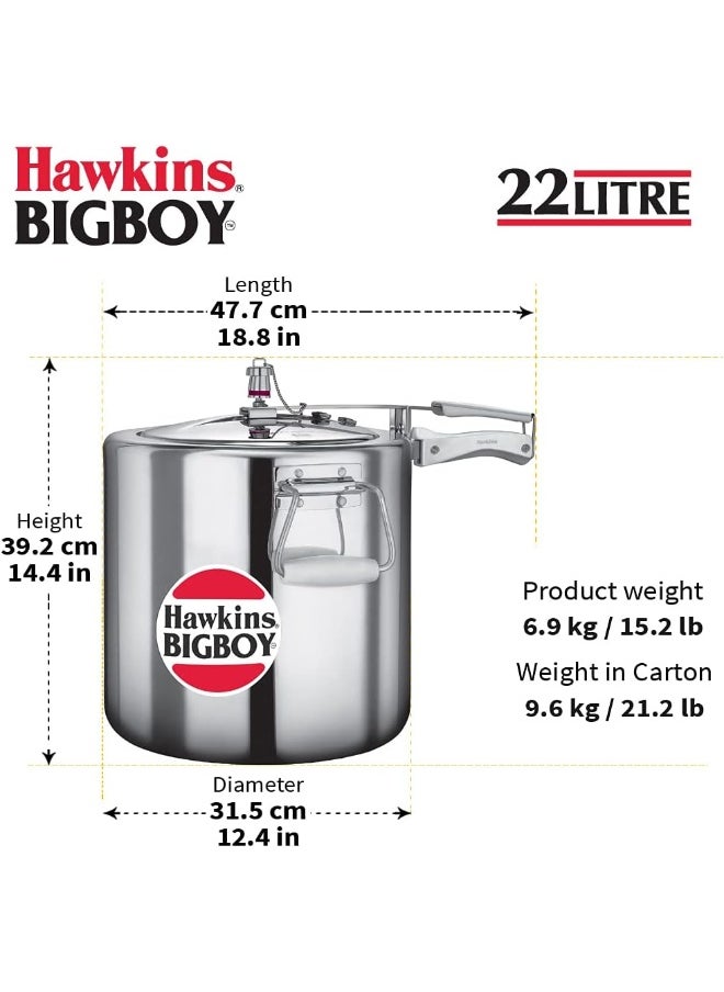 22 Liters Bigboy Aluminium Pressure Cooker With Inner Lid,Silver
