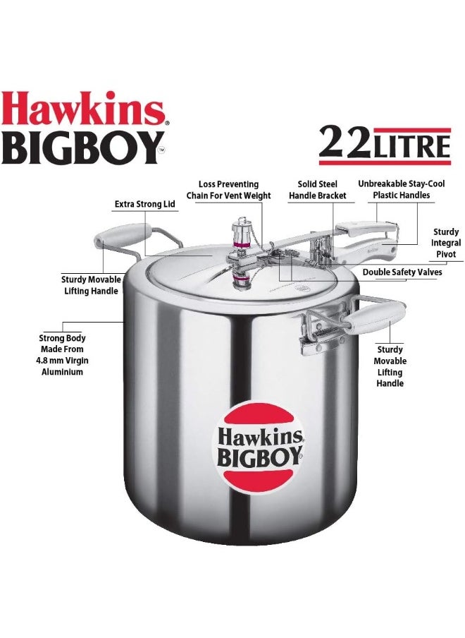 22 Liters Bigboy Aluminium Pressure Cooker With Inner Lid,Silver
