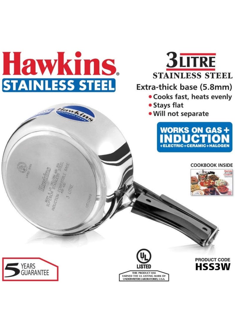 Hawkins Stainless Steel Induction Compatible Base Pressure Cooker, 3 Litres, Silver