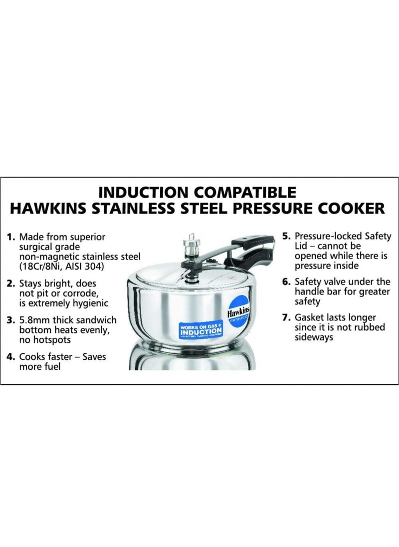 Hawkins Stainless Steel Induction Compatible Base Pressure Cooker, 3 Litres, Silver