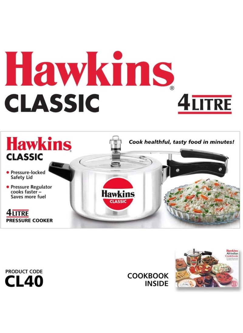 Classic Aluminium Inner Lid Pressure Cooker, 4 Litre, Silver (CL40)