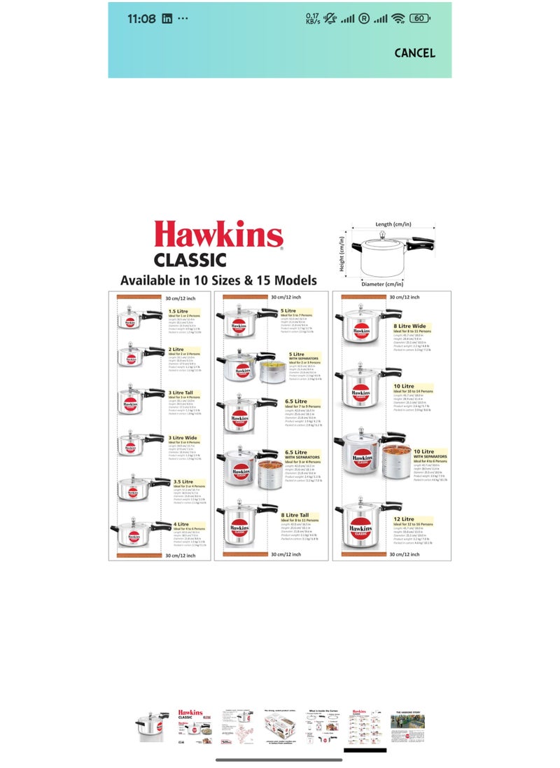 Classic Aluminium Inner Lid Pressure Cooker, 4 Litre, Silver (CL40)