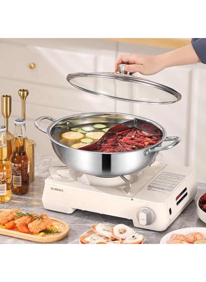 Mugath hot Pot with Divider Stainless Steel Hot Pot Mandarin Duck Nonstick Chinese Shabu Shabu Hot Pot Separation Induction Cooker Usable for Kitchen Induction Cooktop Gas Stove