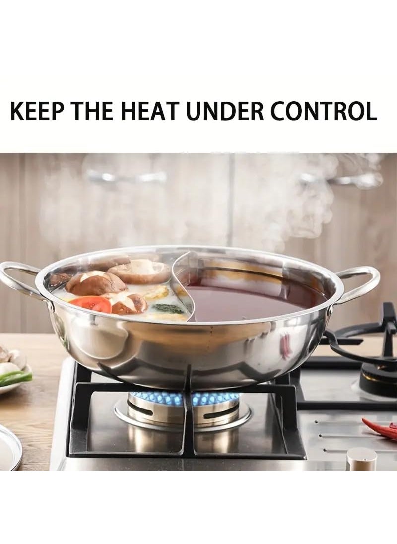 Mugath Stainless Steel Hot Pot with Divider 32cm DoubleFlavor Shabu Shabu Pot Dual Sided Soup Cookware for Induction Cooktop Gas Stove Rice Cooker Steamer Multicooker