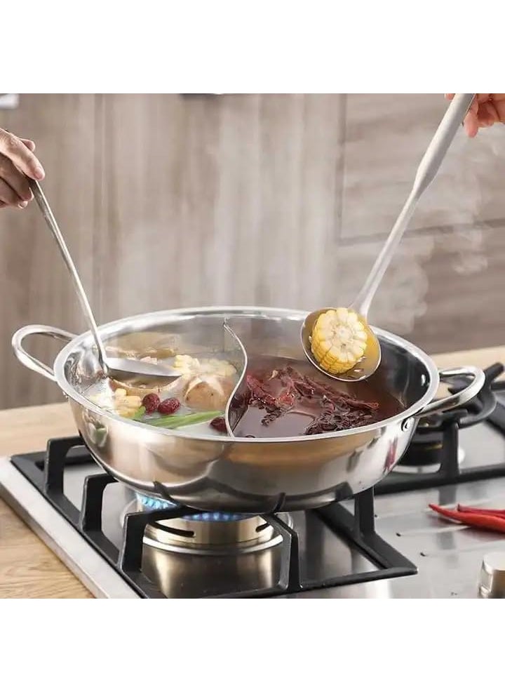 Mugath Stainless Steel Shabu Shabu Hot Pot with Divider for Induction Cooktop Gas Stove 30cm with Cover Partition Pot Cooking PotBig Soup PotTwoFlavor Design S Grid Mandarin Duck Pot