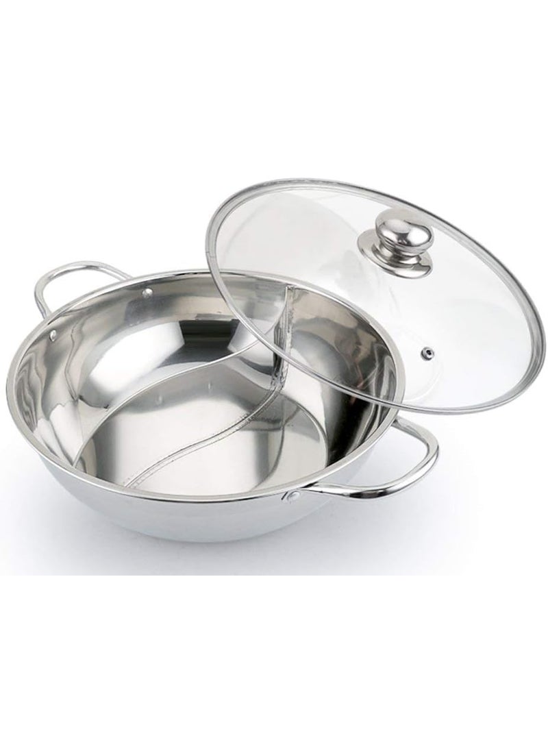 Ketumal 2 in 1 Shabu Shabu Divider Hot Pot with Glass LidStainless Steel TwoFlavor Soup PotRamen Cooker Hot Pot Soup Base Korean BBQ Multi Cooker Stainless Steel Pot1130 cm Pot with Divider