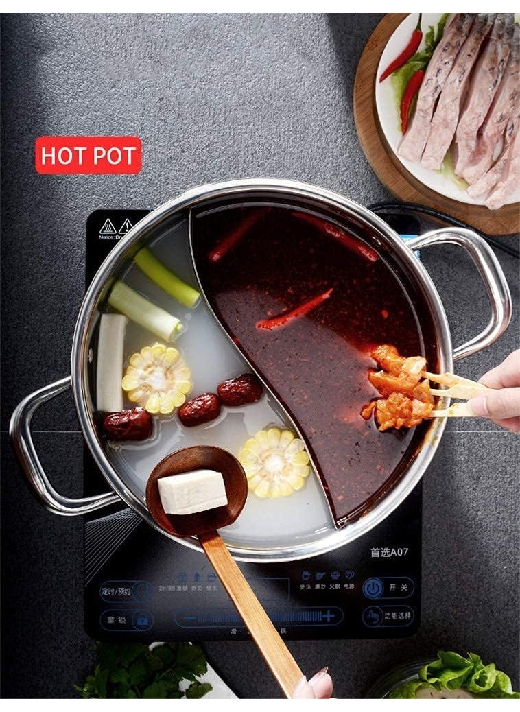 Ketumal 2 in 1 Shabu Shabu Divider Hot Pot with Glass LidStainless Steel TwoFlavor Soup PotRamen Cooker Hot Pot Soup Base Korean BBQ Multi Cooker Stainless Steel Pot1130 cm Pot with Divider